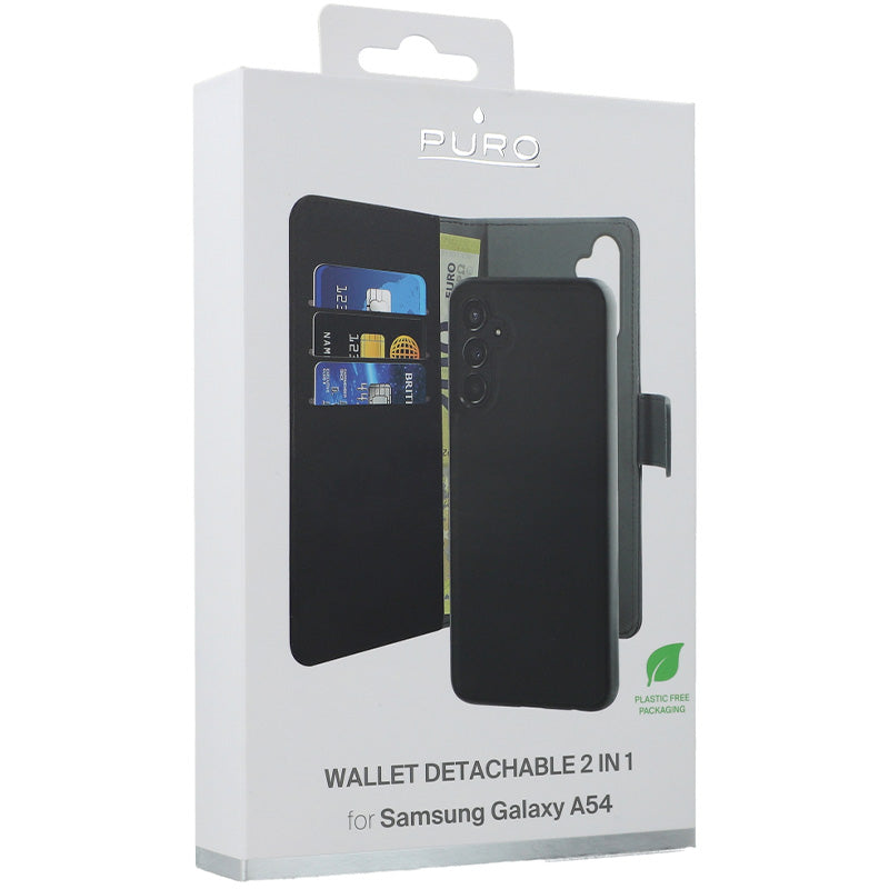 Schutzhülle mit Klappe Puro Wallet Detachable 2 in 1 für Galaxy A54 5G, Schwarz