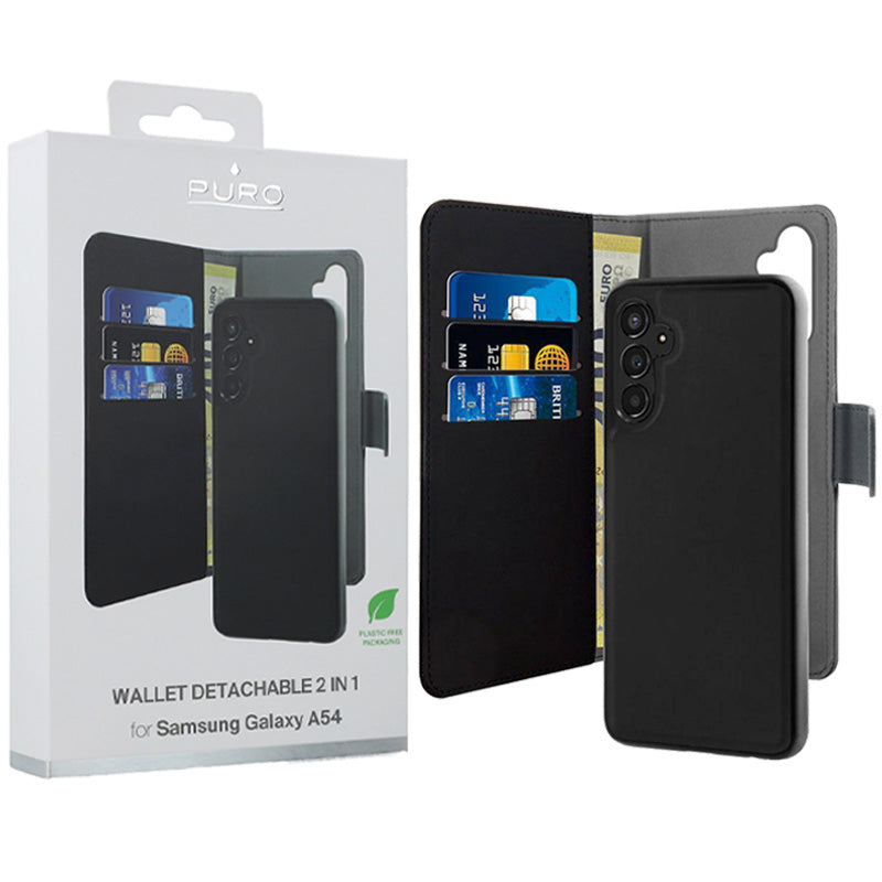 Schutzhülle mit Klappe Puro Wallet Detachable 2 in 1 für Galaxy A54 5G, Schwarz