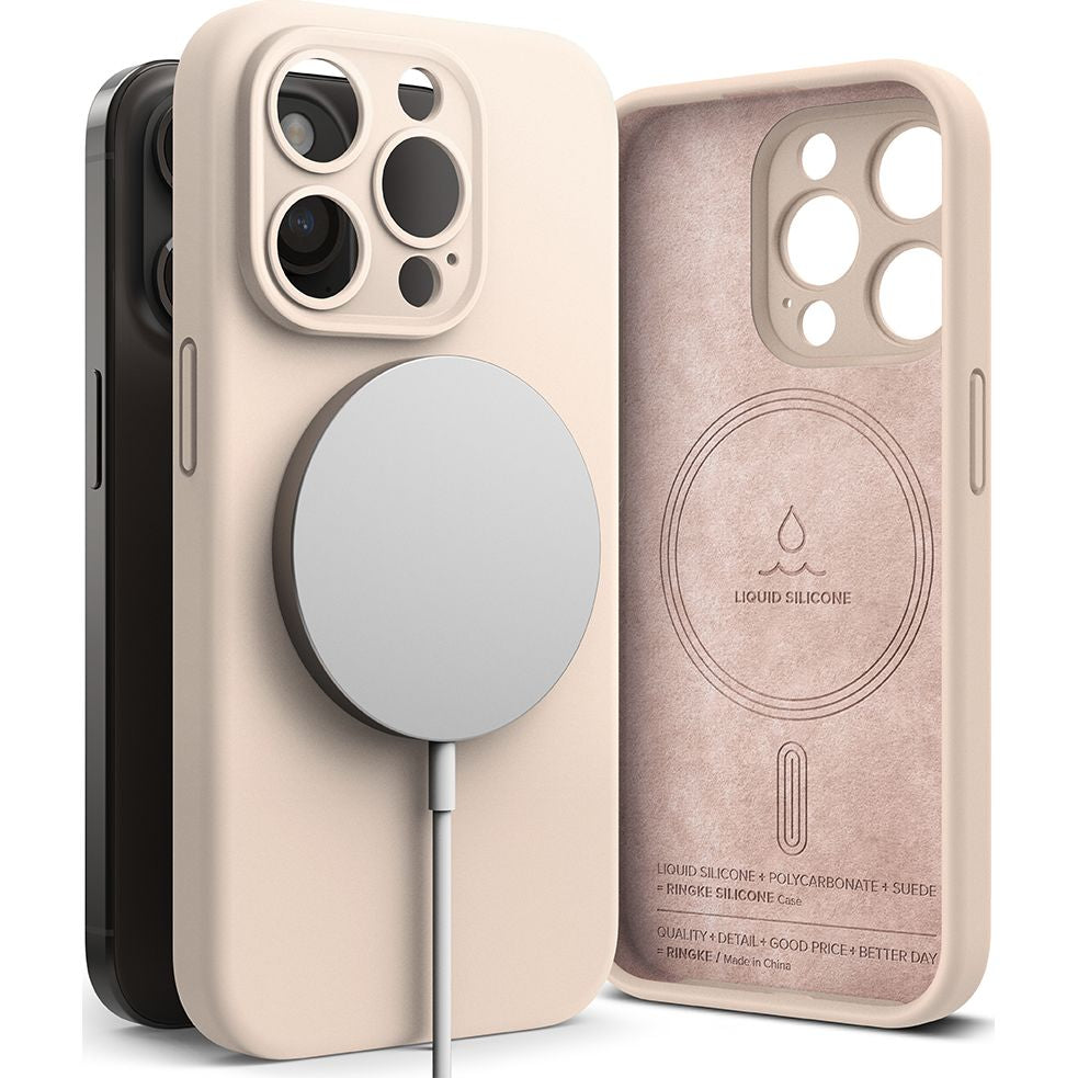 Schutzhülle Ringke Sllicone Magnetic MagSafe für Apple iPhone 15 Pro, Rosa