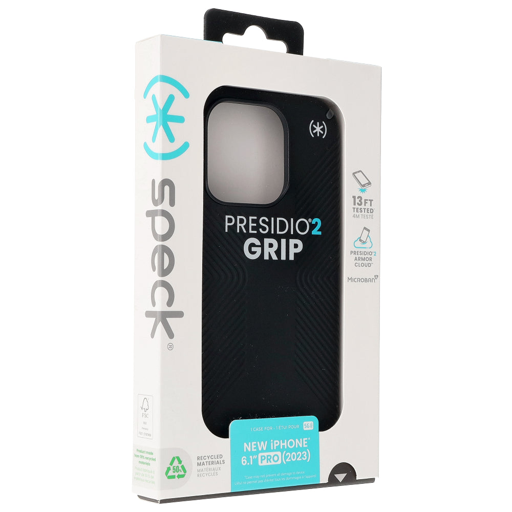 Schutzhülle Speck Presidio2 Grip für Apple iPhone 15 Pro, Schwarz und Grau