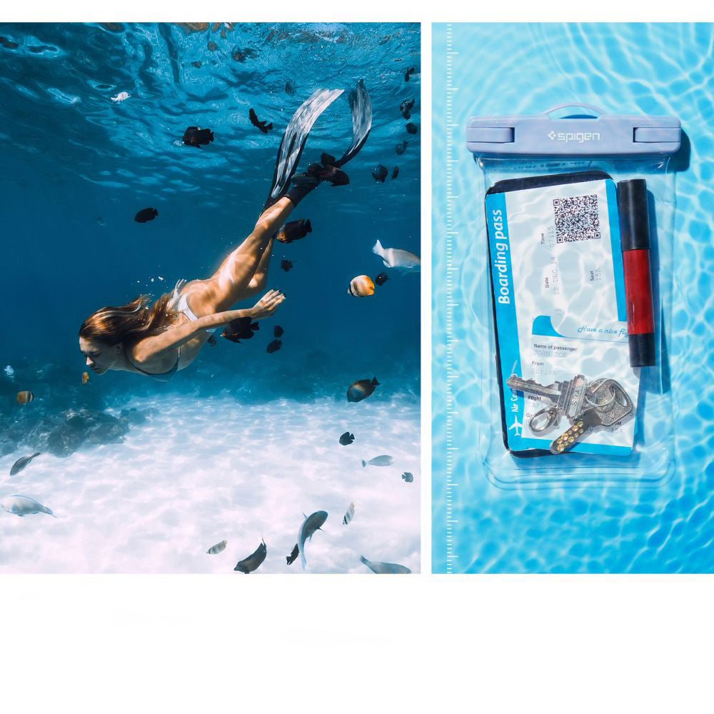 Wasserdichte Schutzhülle Spigen A601 Waterproof 2-Pack, Transparent/Blau