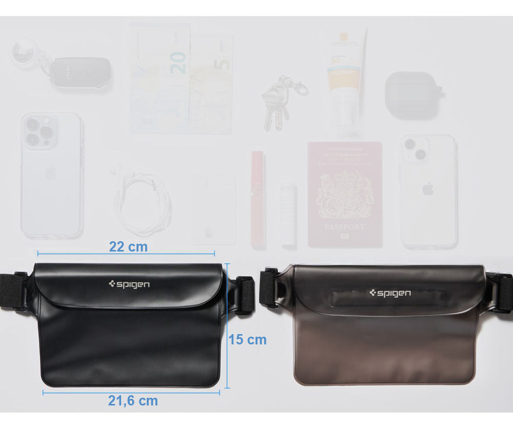 Wasserdichte Tasche Spigen Aqua Shield A620 Universal IPX8 2-Pack, Schwarz und Rauchfarben