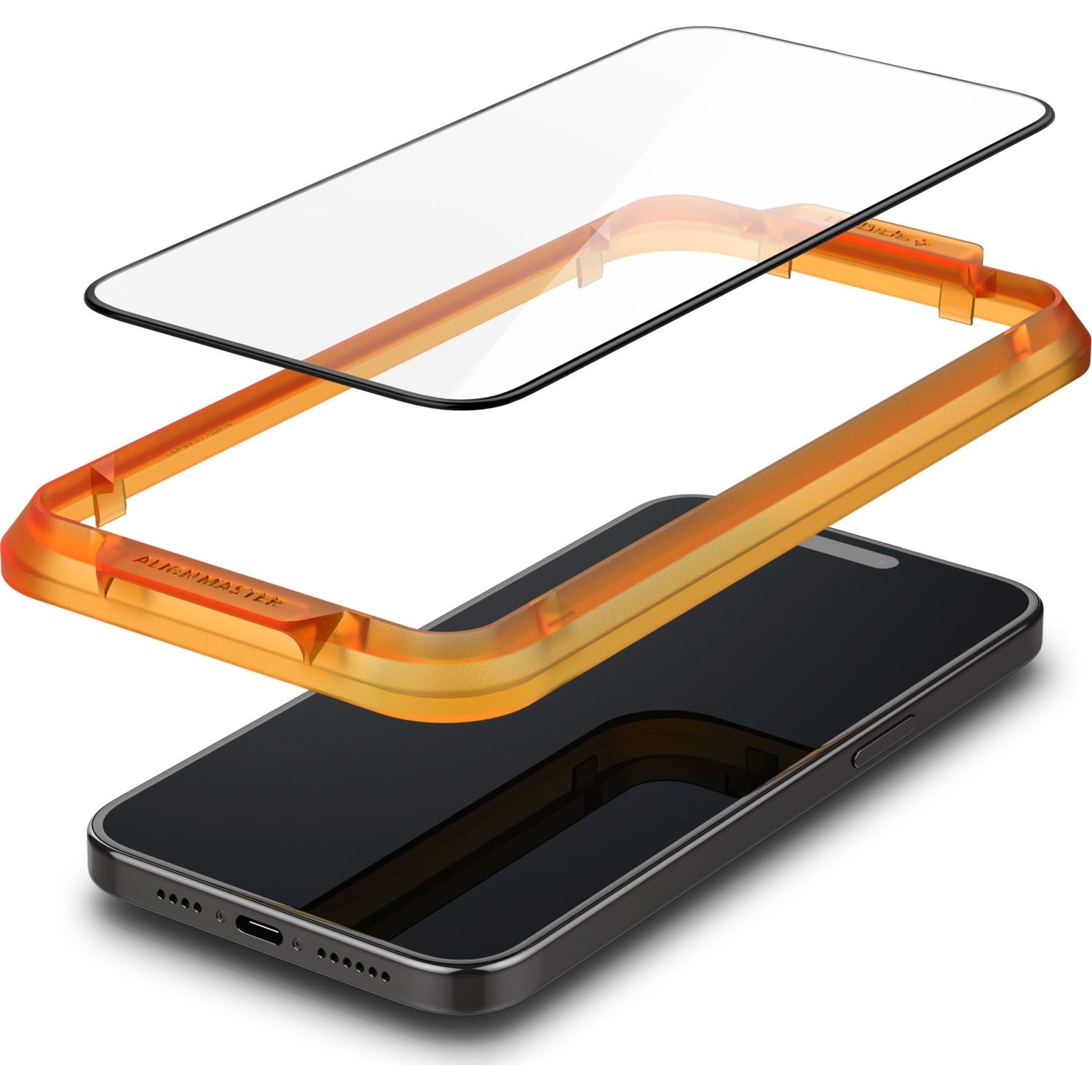 Glas für die Schutzhülle Spigen Glas.tR FC AM 2-Pack für iPhone 15, mit schwarzem Rahmen