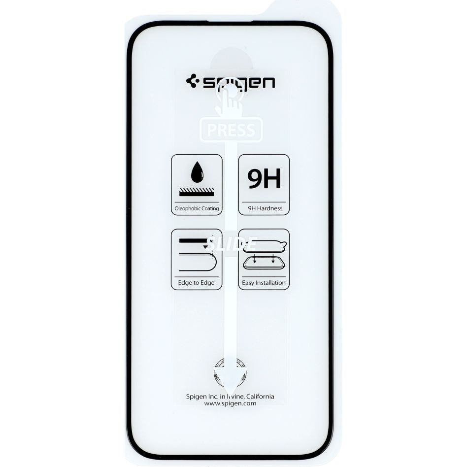 Glas für die Schutzhülle Spigen Glas.tR FC AM 2-Pack für iPhone 15, mit schwarzem Rahmen