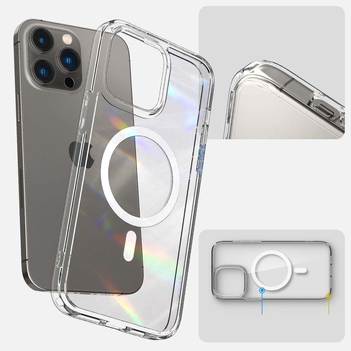 Schutzhülle Spigen Crystal Hybrid Mag mit MagSafe für iPhone 14 Pro Max, Transparent-Weiß