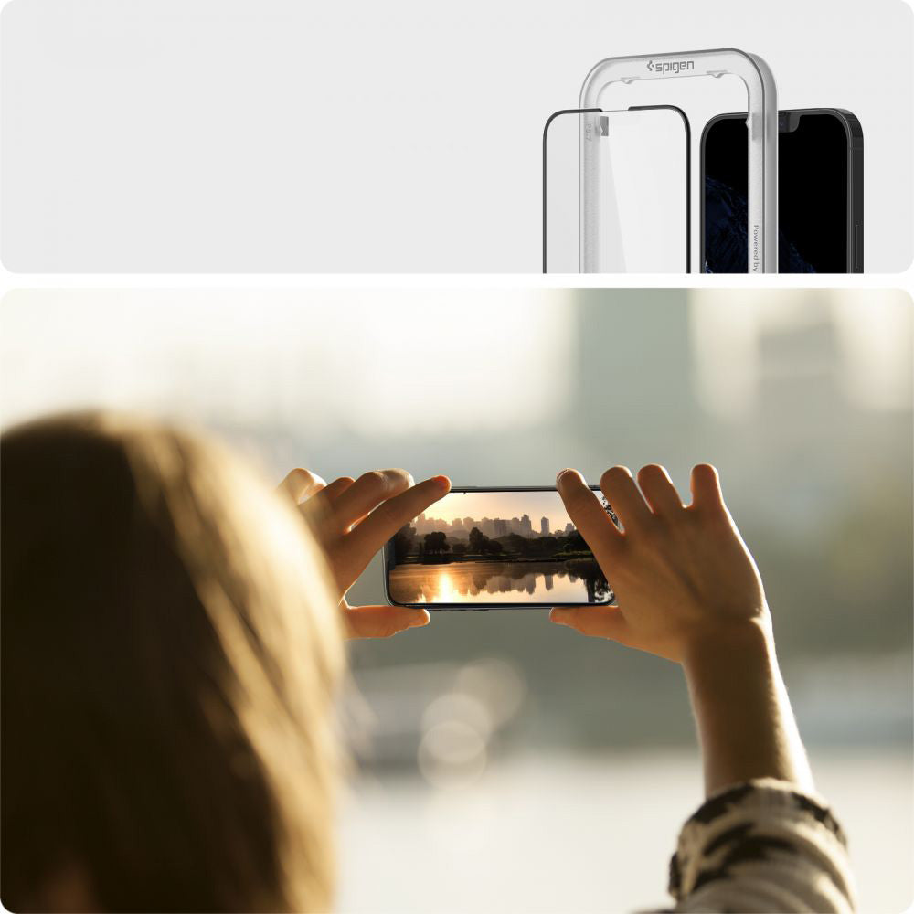Glas für die Schutzhülle Spigen Glas.tR Slim FC AM 2-Pack iPhone 14 Plus / 13 Pro Max, schwarzer Rahmen