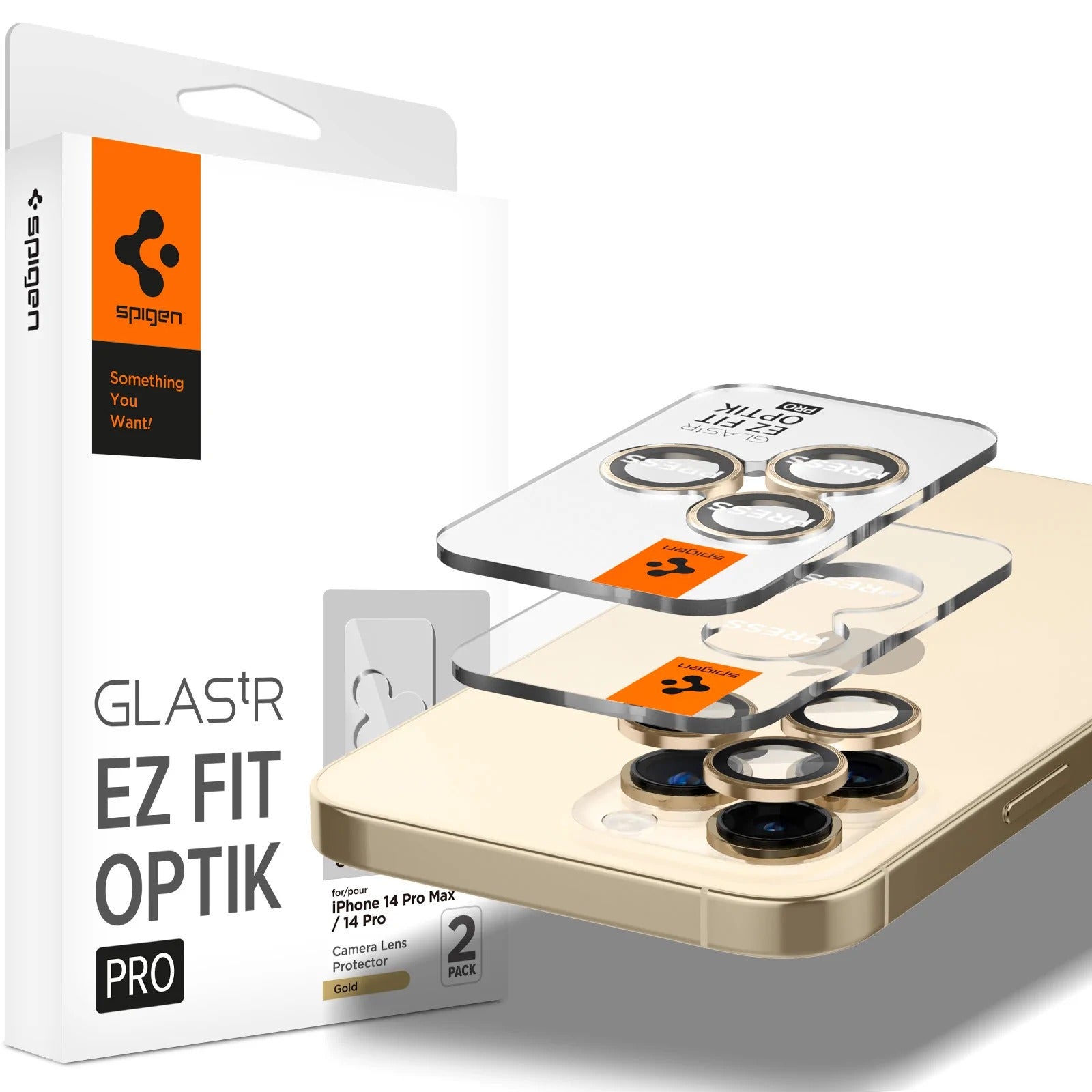 Glas für die Kamera Spigen Glas.tR Ez Fit Optik Pro 2-Pack für iPhone 15 Pro / 15 Pro Max / 14 Pro / 14 Pro Max, Schwarz-Golden