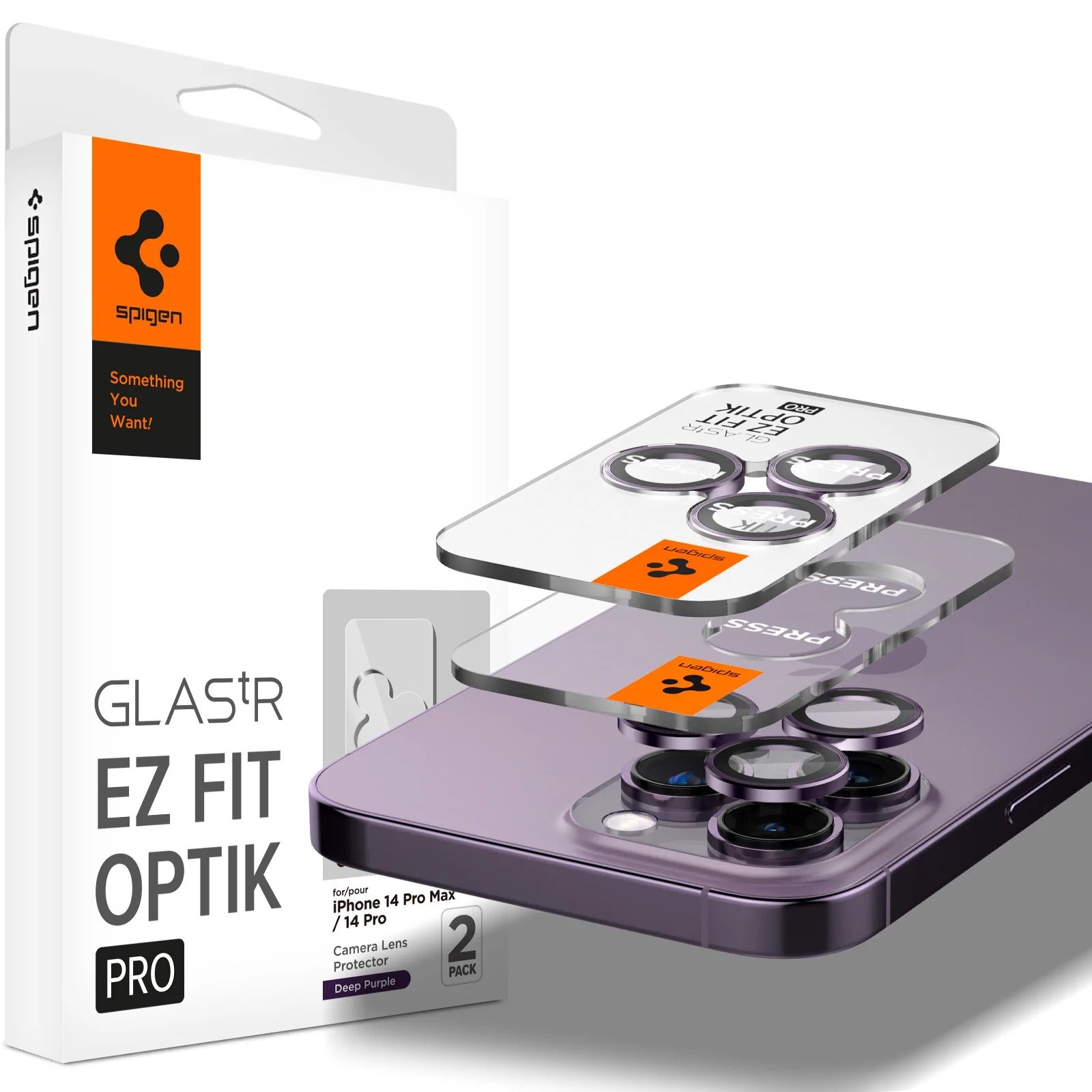 Glas für die Kamera Spigen Glas.tR Ez Fit Optik Pro 2-Pack für iPhone 15 Pro / 15 Pro Max / 14 Pro / 14 Pro Max, Schwarz-Violett