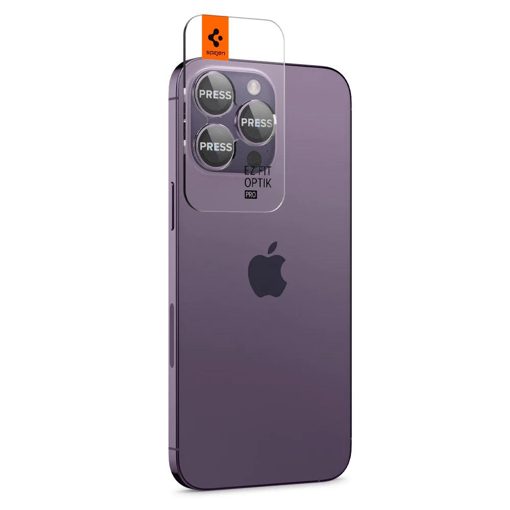 Glas für die Kamera Spigen Glas.tR Ez Fit Optik Pro 2-Pack für iPhone 15 Pro / 15 Pro Max / 14 Pro / 14 Pro Max, Schwarz-Violett