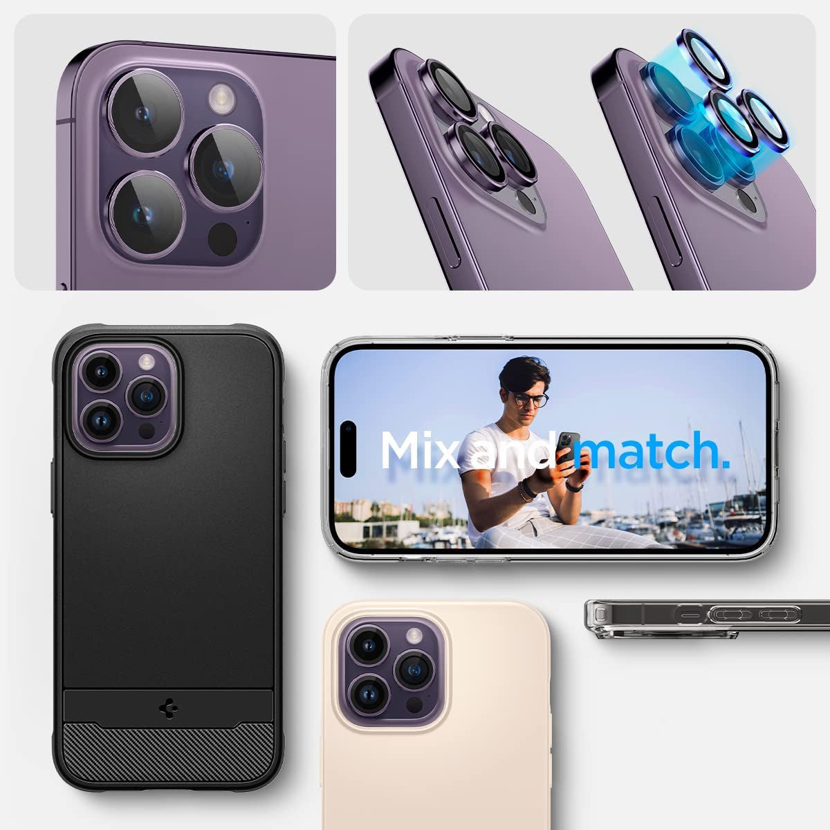 Glas für die Kamera Spigen Glas.tR Ez Fit Optik Pro 2-Pack für iPhone 15 Pro / 15 Pro Max / 14 Pro / 14 Pro Max, Schwarz-Violett