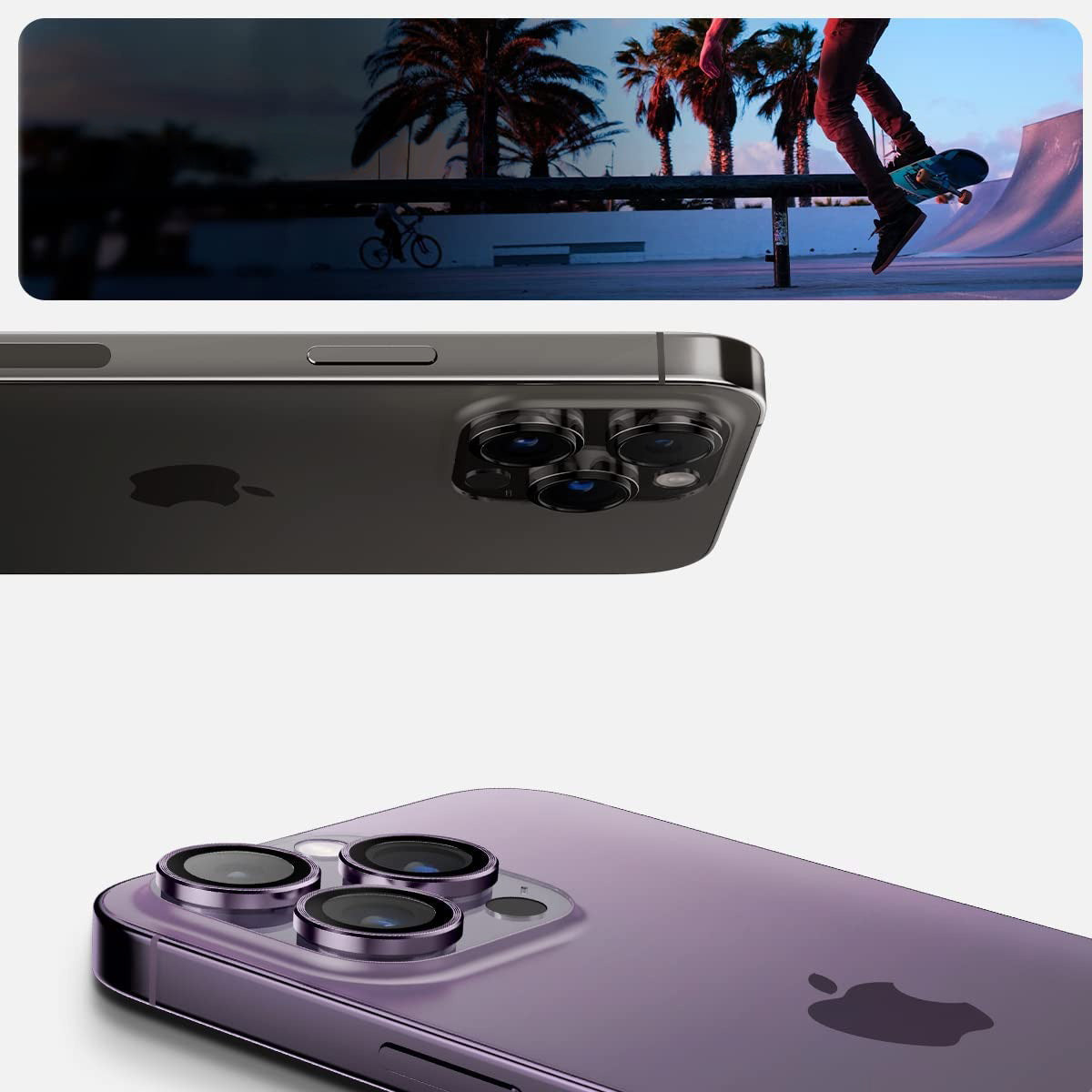 Glas für die Kamera Spigen Glas.tR Ez Fit Optik Pro 2-Pack für iPhone 15 Pro / 15 Pro Max / 14 Pro / 14 Pro Max, Schwarz-Violett