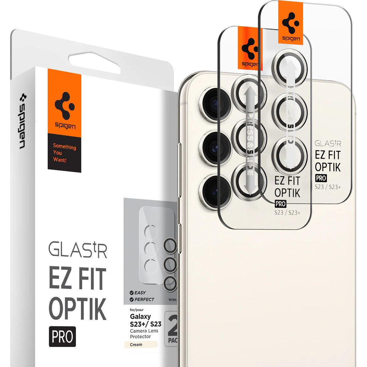 Glas für die Kamera Spigen Glas.tR Ez Fit Optik Pro 2-Pack für Galaxy S23 / S23 Plus, Beige