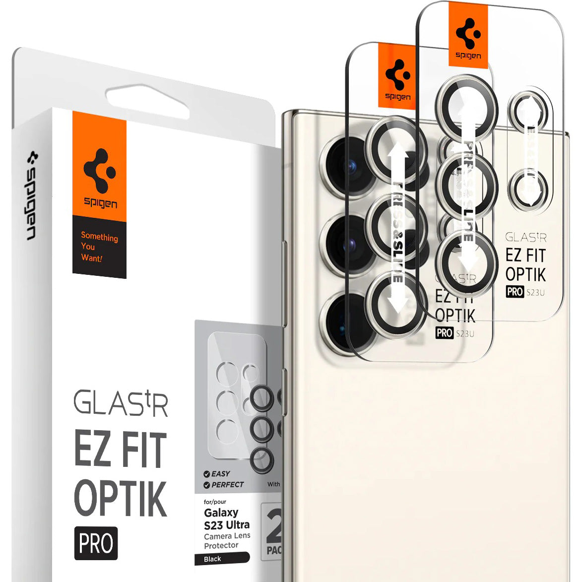 Glas für die Kamera Spigen Glas.tR Ez Fit Optik Pro 2-Pack für Galaxy S23 Ultra, Beige