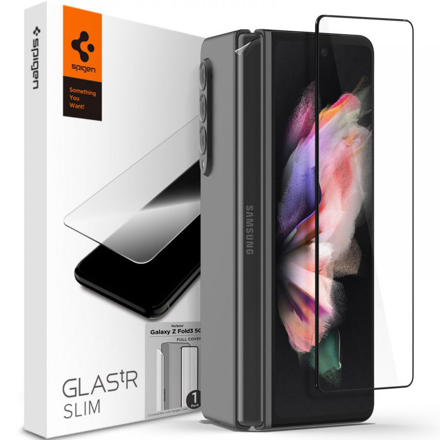 Glas für die Schutzhülle Spigen Glas.tR Slim FC + Hinge Film Galaxy Z Fold 3 5G, schwarzer Rahmen