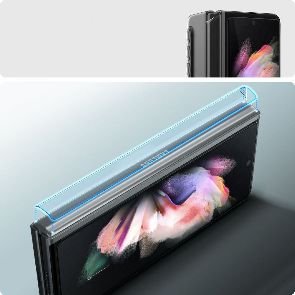 Glas für die Schutzhülle Spigen Glas.tR Slim FC + Hinge Film Galaxy Z Fold 3 5G, schwarzer Rahmen