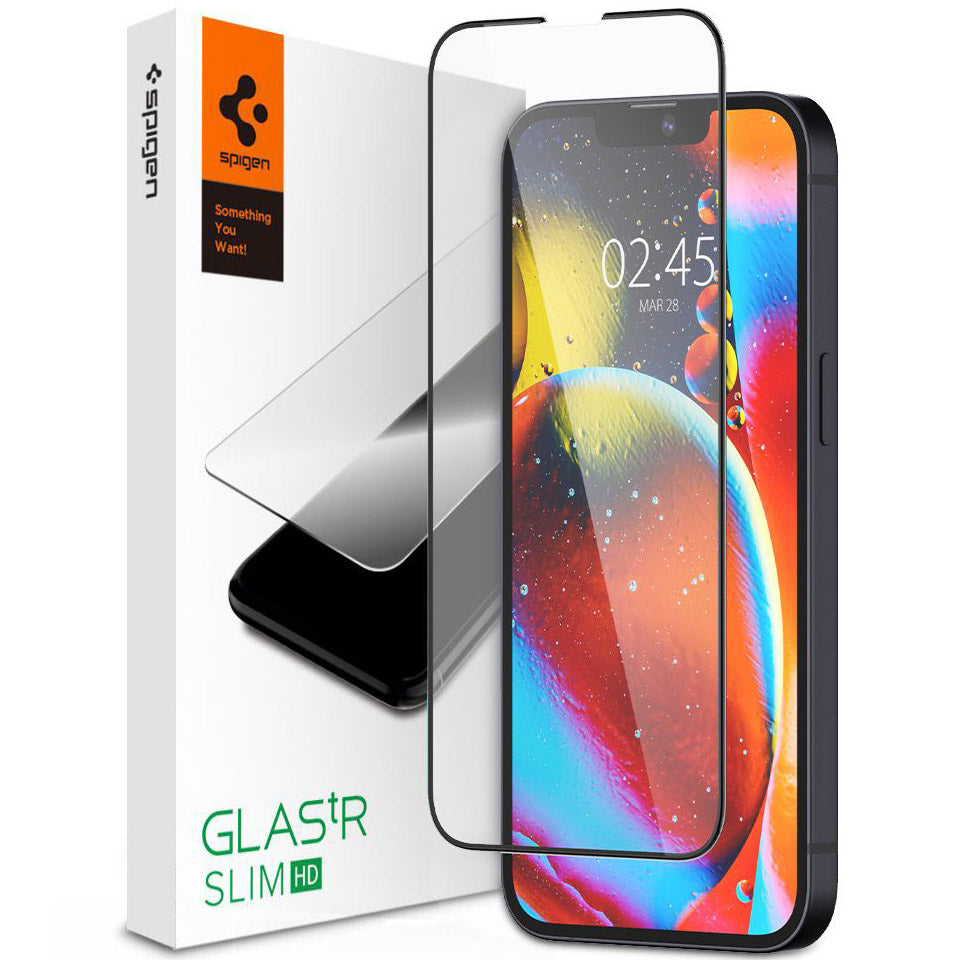 Glas für die Schutzhülle Spigen Glas.tR Slim FC iPhone 14 Plus / 13 Pro Max, schwarzer Rahmen
