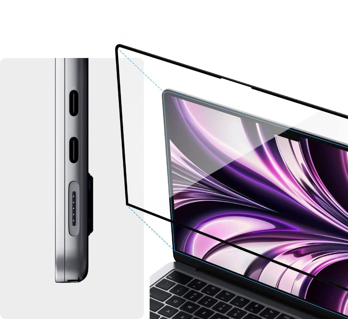Glas für die Schutzhülle Spigen Glas.tR Slim FC für MacBook Air 13.6" M3/M2, schwarzer Rahmen