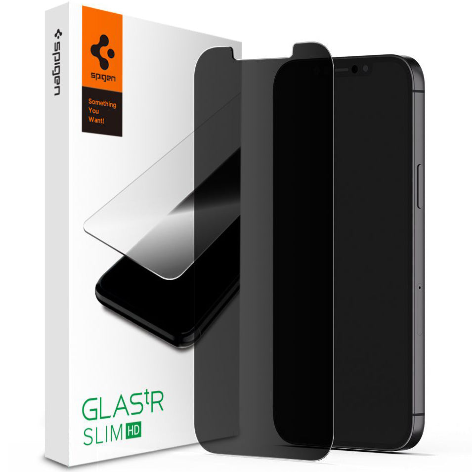 Glas für die Schutzhülle Spigen Glas.tR Slim Privacy iPhone 12 / 12 Pro mit Sichtschutzfilter