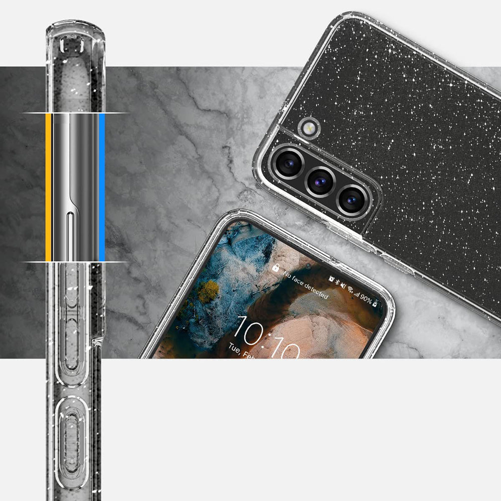 Schutzhülle Spigen Liquid Crystal Glitter für Galaxy S22, Transparent