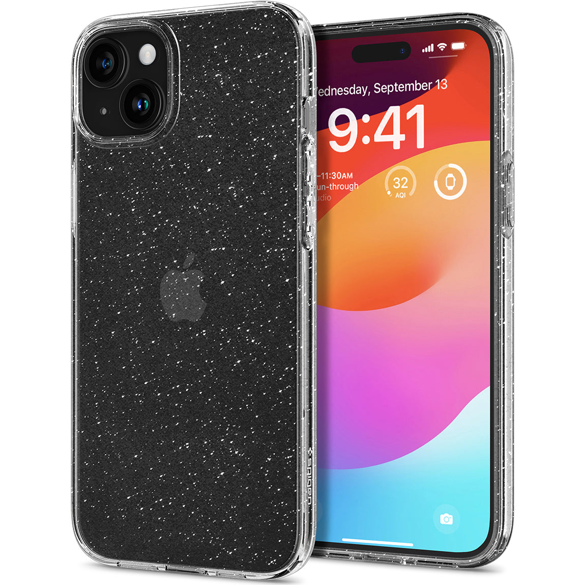 Schutzhülle Spigen Liquid Crystal für Apple iPhone 15, Transparent mit Glitzer