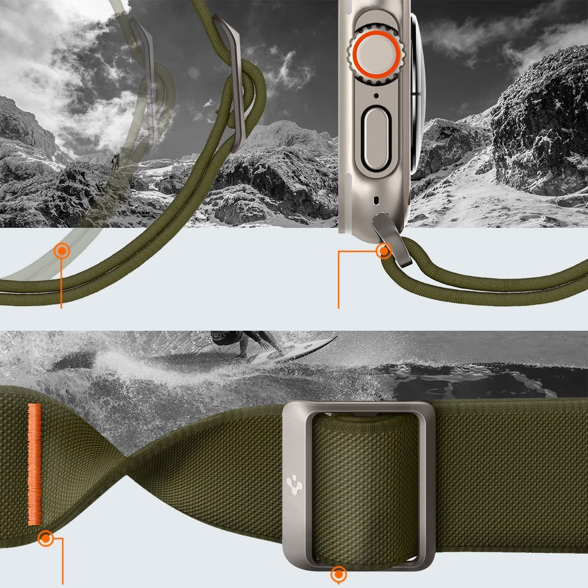 Armband Spigen Lite Fit Ultra für Apple Watch 49/46/45/44 mm, Olivgrün