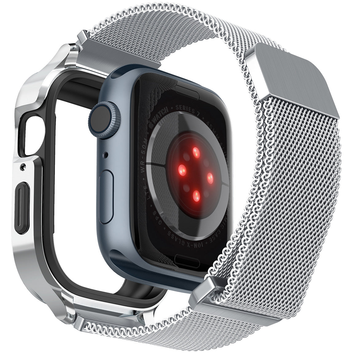 Hülle mit einem Armband Spigen Metal Fit Pro für Apple Watch 45/44 mm, Silbern