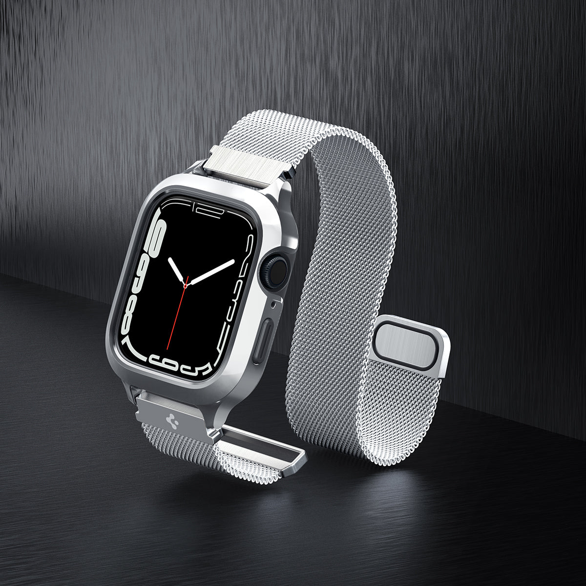Hülle mit einem Armband Spigen Metal Fit Pro für Apple Watch 45/44 mm, Silbern
