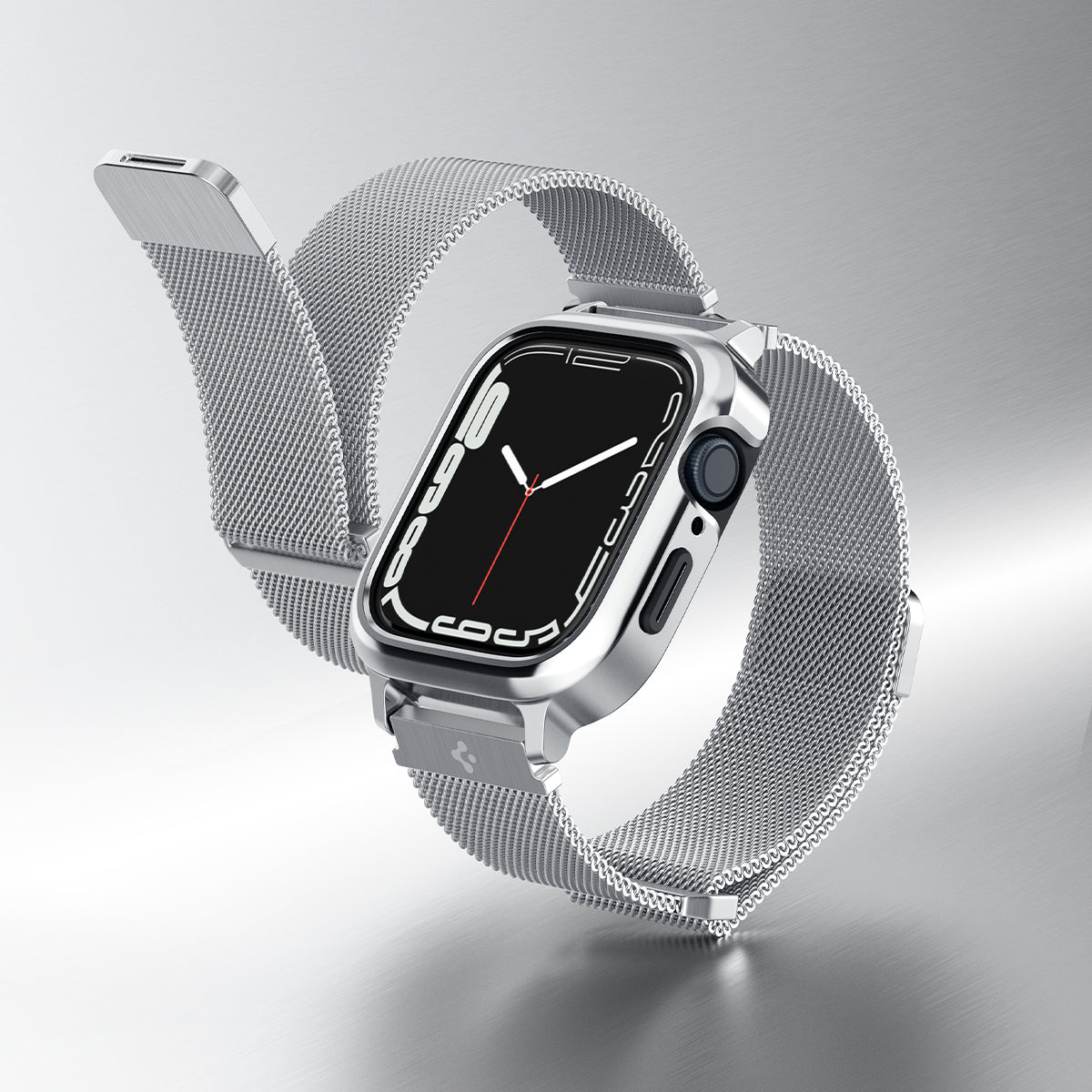 Hülle mit einem Armband Spigen Metal Fit Pro für Apple Watch 45/44 mm, Silbern