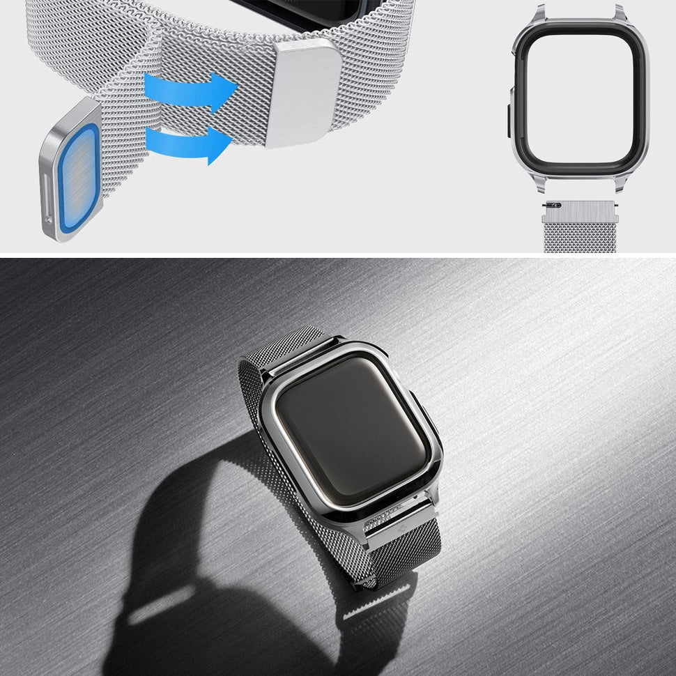 Hülle mit einem Armband Spigen Metal Fit Pro für Apple Watch 45/44 mm, Silbern