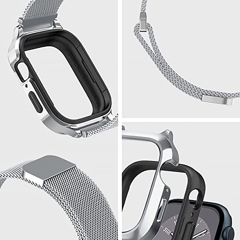 Hülle mit einem Armband Spigen Metal Fit Pro für Apple Watch 45/44 mm, Silbern