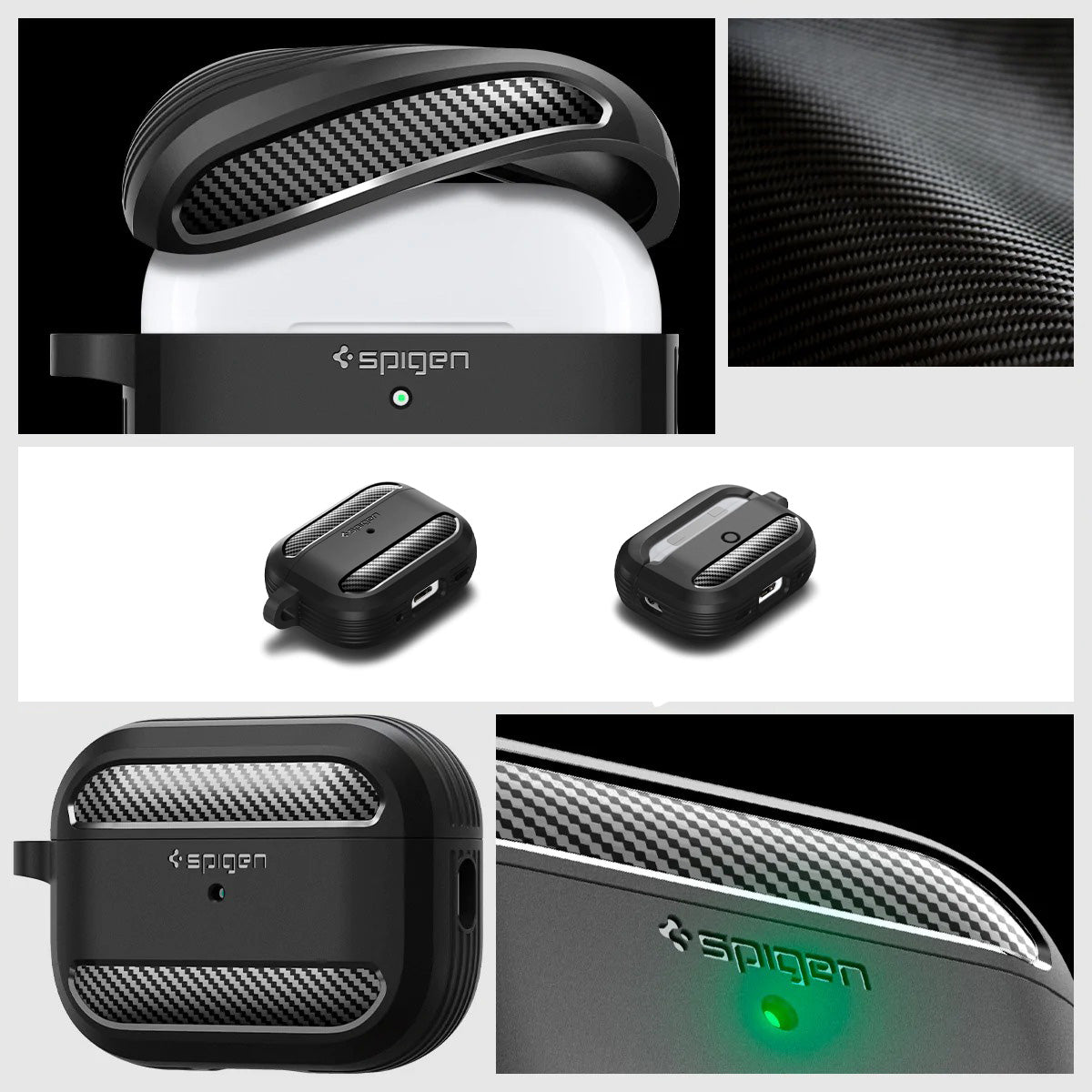 Schutzhülle Spigen Rugged Armor für AirPods Pro 2 / 1, Schwarz