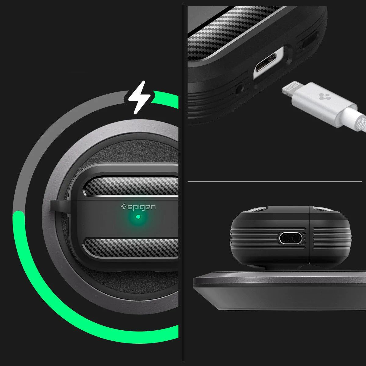 Schutzhülle Spigen Rugged Armor für AirPods Pro 2 / 1, Schwarz