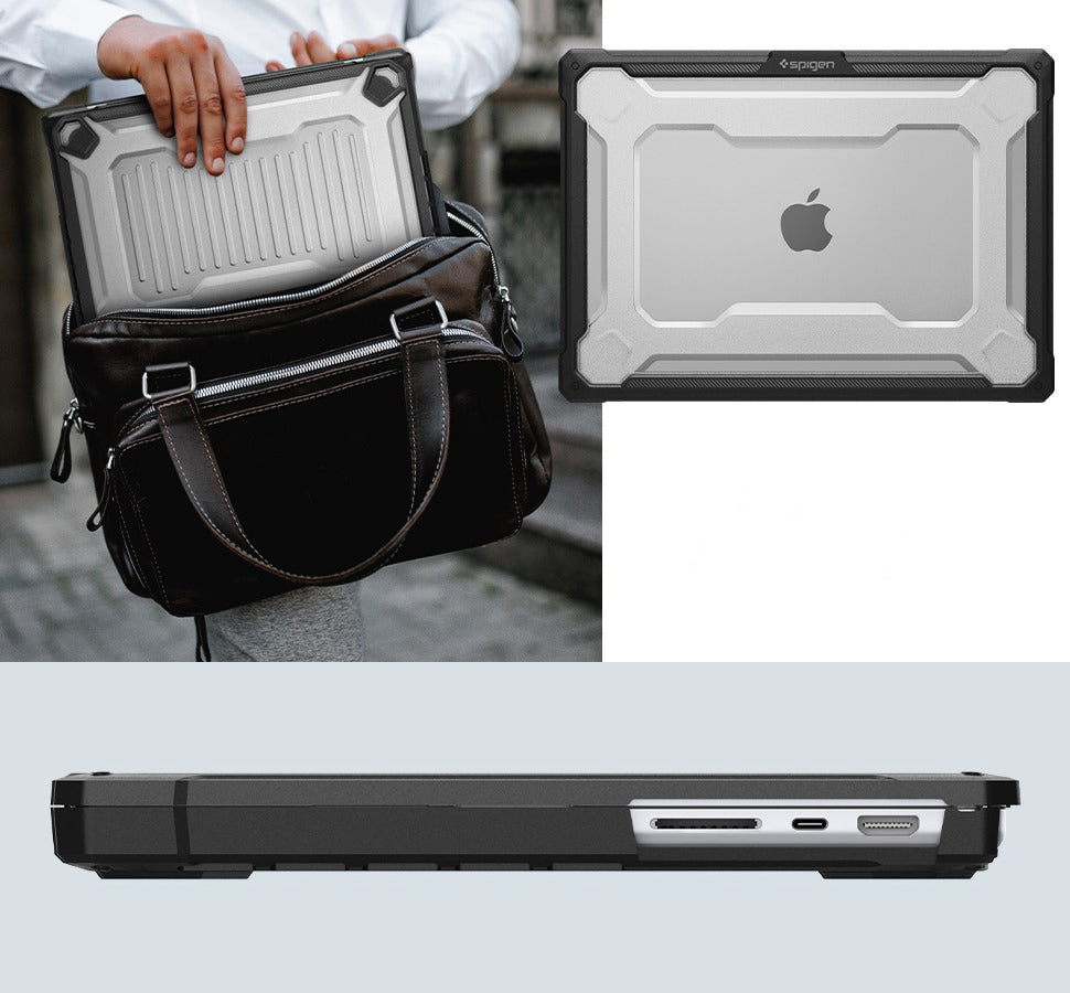 Schutzhülle Spigen Rugged Armor für MacBook Pro 14" 2021-2023, Schwarz-Transparent