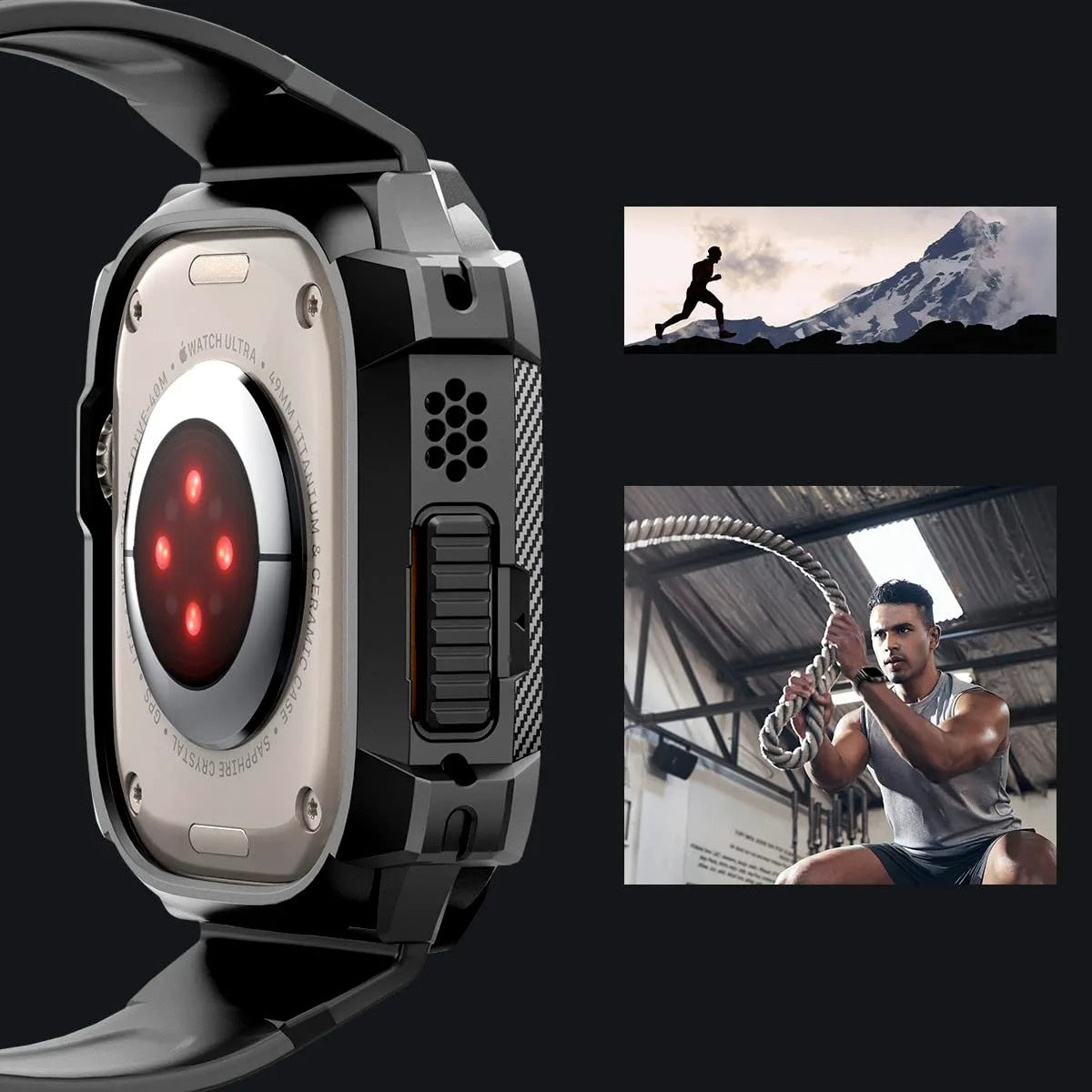 Schutzhülle mit Armband Spigen Rugged Armor Pro für Apple Watch Ultra 2/1 49 mm, Schwarz
