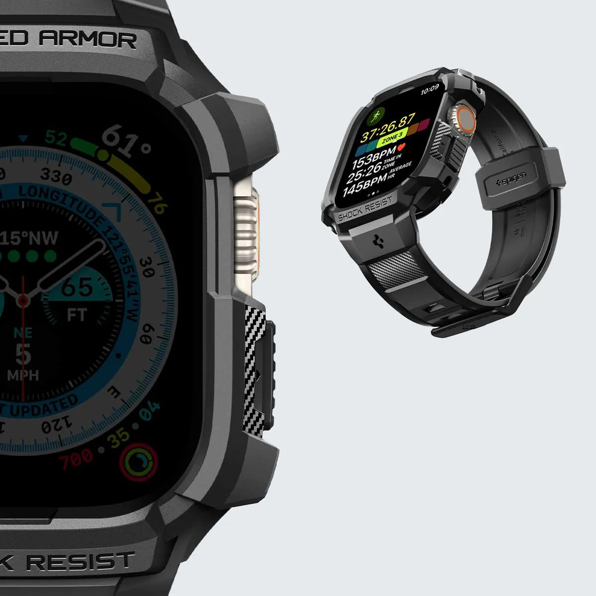 Schutzhülle mit Armband Spigen Rugged Armor Pro für Apple Watch Ultra 2/1 49 mm, Schwarz