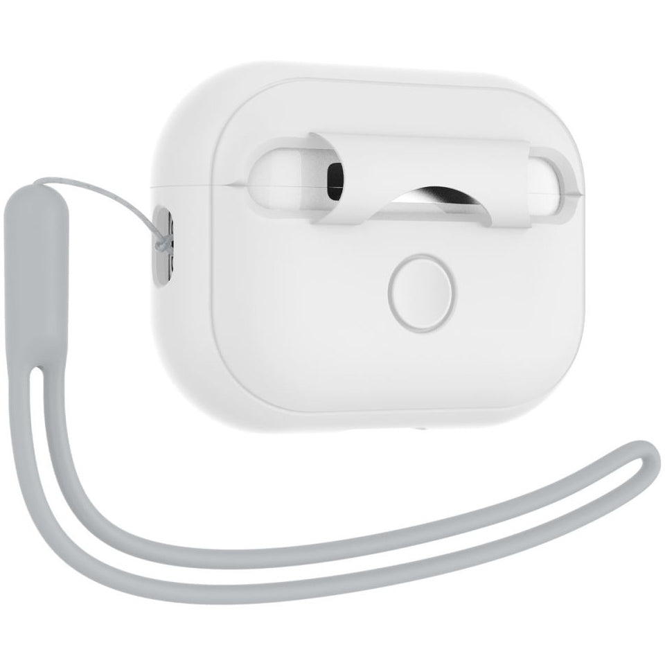 Schutzhülle Spigen Silicone Fit für Apple AirPods Pro 2, Weiß mit Grau Strap