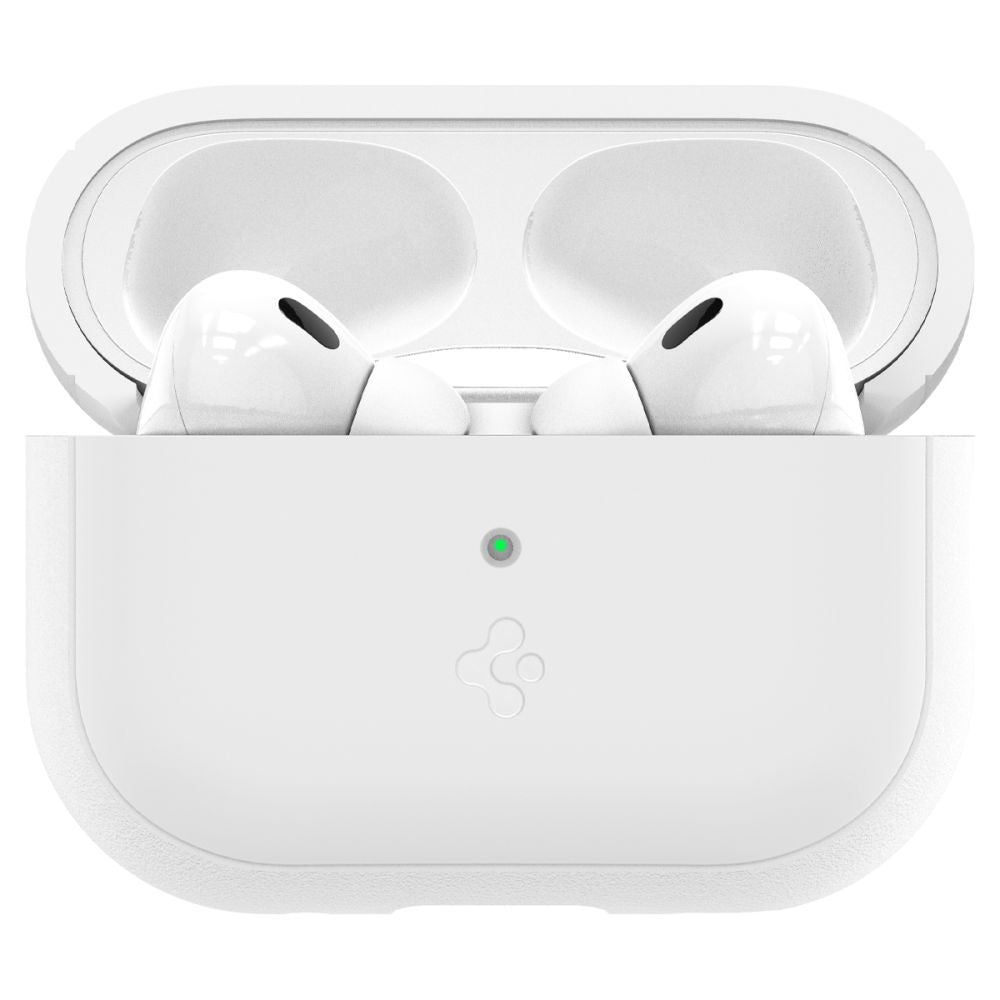 Schutzhülle Spigen Silicone Fit für Apple AirPods Pro 2, Weiß mit Grau Strap