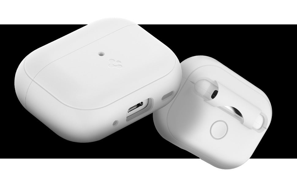 Schutzhülle Spigen Silicone Fit für Apple AirPods Pro 2, Weiß mit Grau Strap