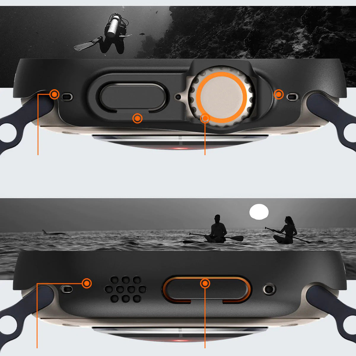 Schutzhülle + Glas Spigen Thin Fit 360 für Apple Watch 2/1 49 mm, Schwarz