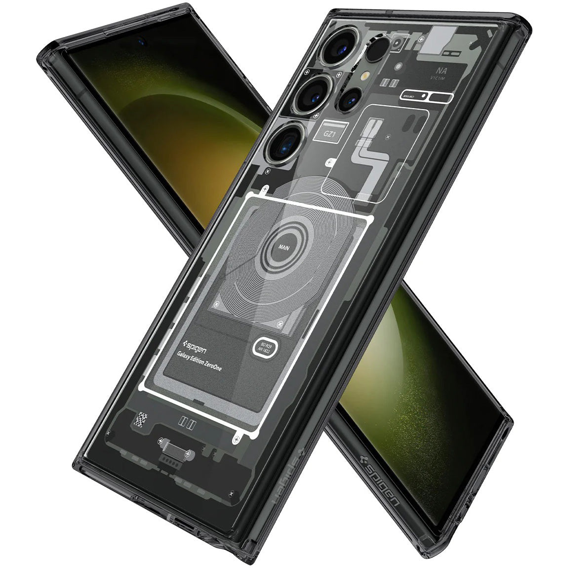 Schutzhülle Spigen Ultra Hybrid für Galaxy S23 Ultra, Rauchfarben-Grau (Zero One)