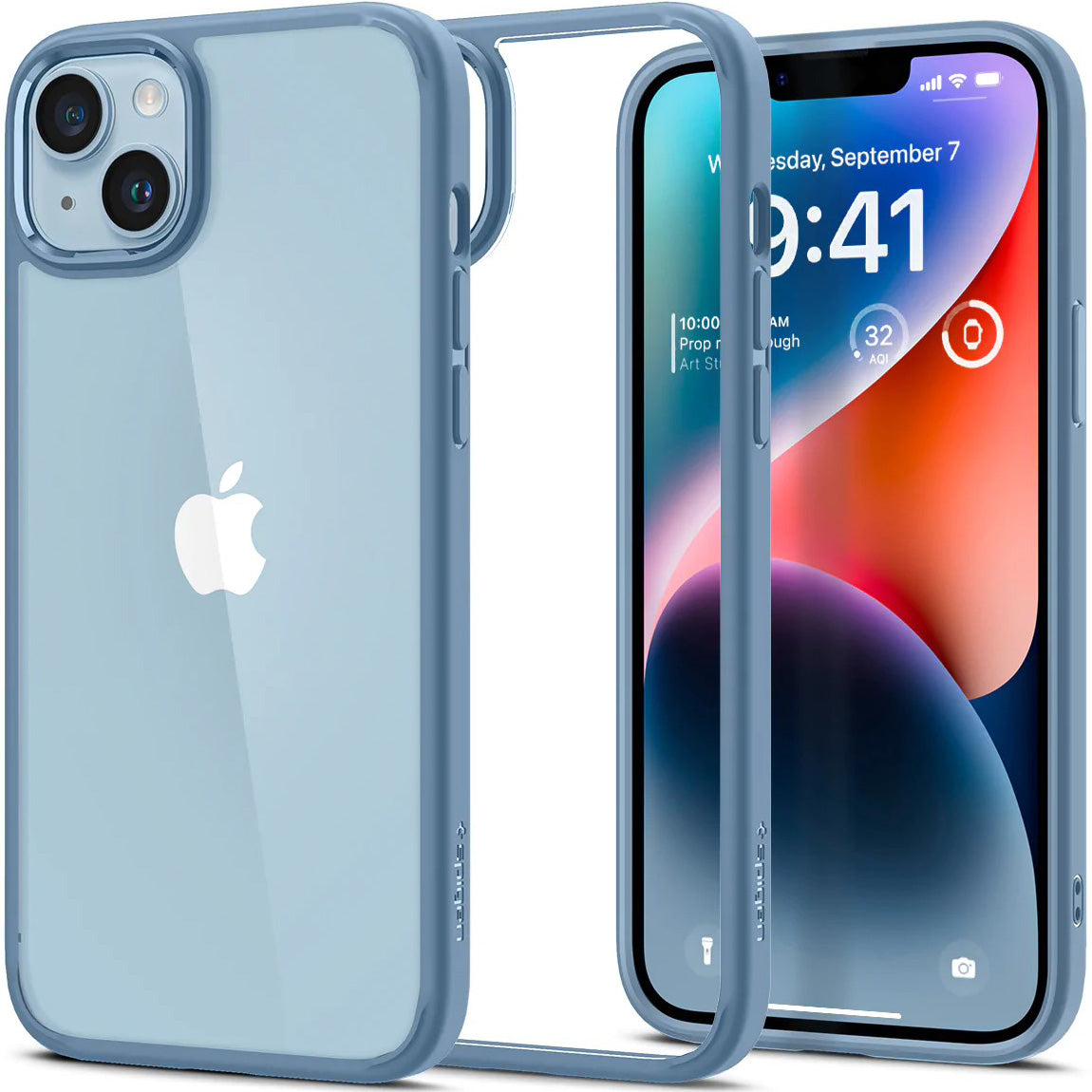 Schutzhülle Spigen Ultra Hybrid für iPhone 14, Transparent-Blau