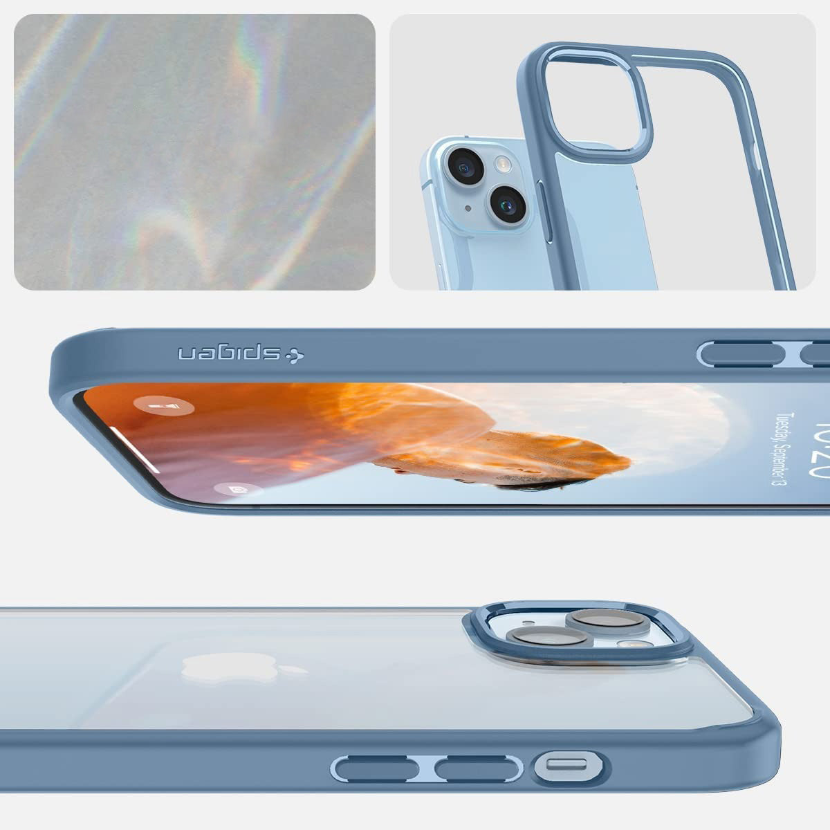 Schutzhülle Spigen Ultra Hybrid für iPhone 14, Transparent-Blau