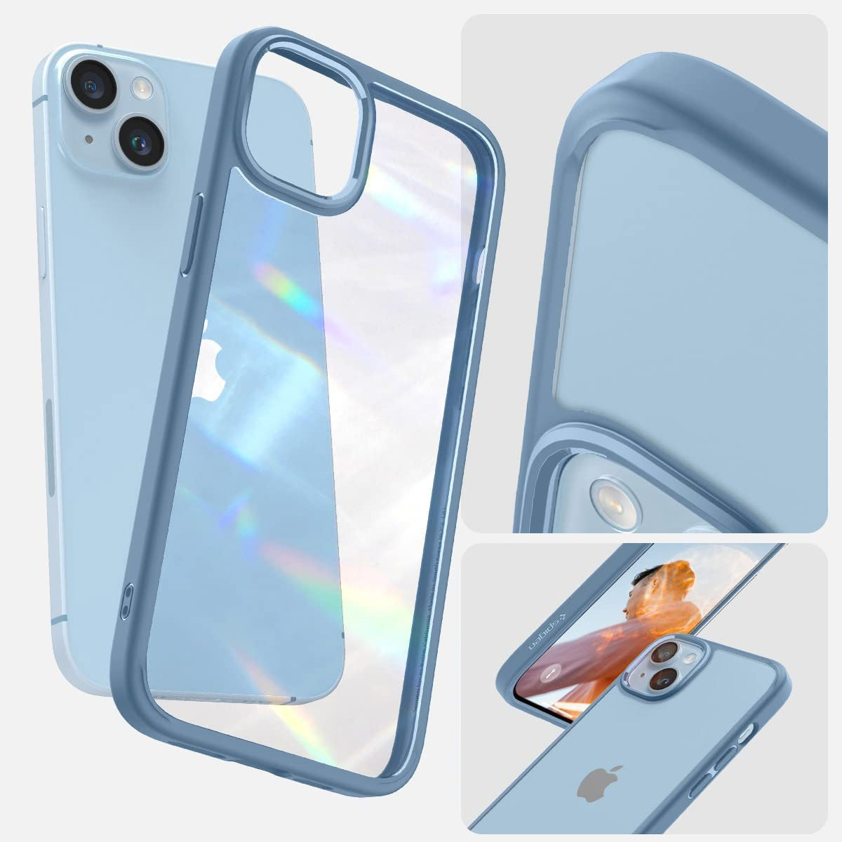 Schutzhülle Spigen Ultra Hybrid für iPhone 14, Transparent-Blau