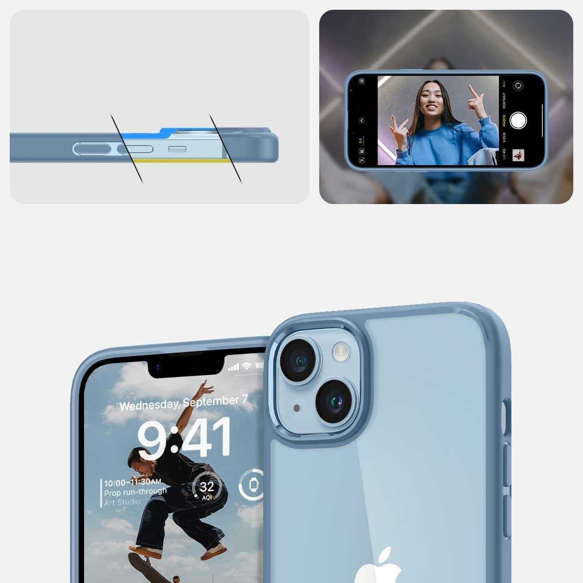 Schutzhülle Spigen Ultra Hybrid für iPhone 14, Transparent-Blau