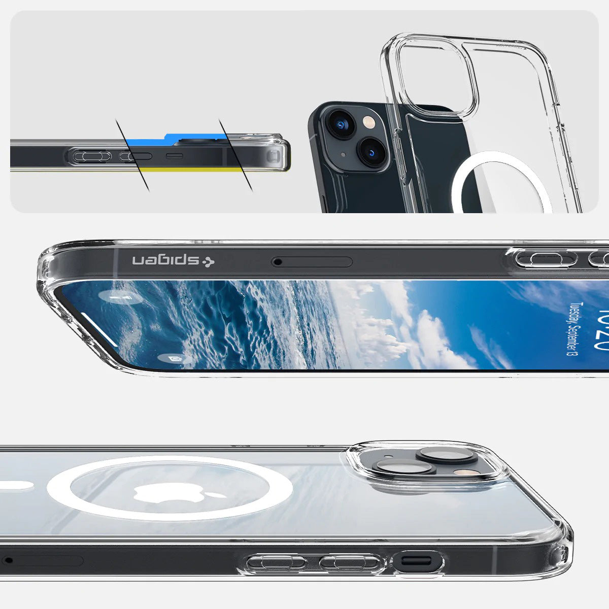 Schutzhülle Spigen Ultra Hybrid Mag mit MagSafe für iPhone 14, Transparent-Weiß
