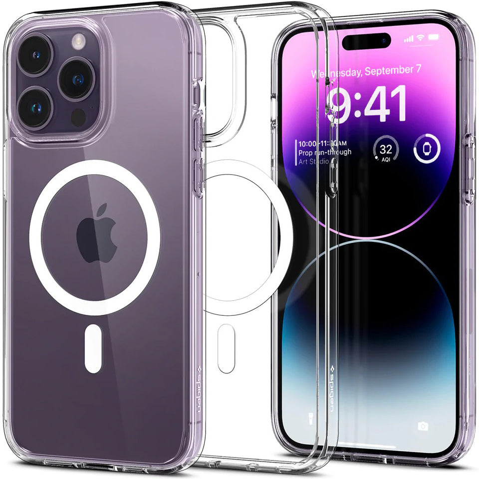 Schutzhülle Spigen Ultra Hybrid Mag mit MagSafe für iPhone 14 Pro, Transparent-Weiß