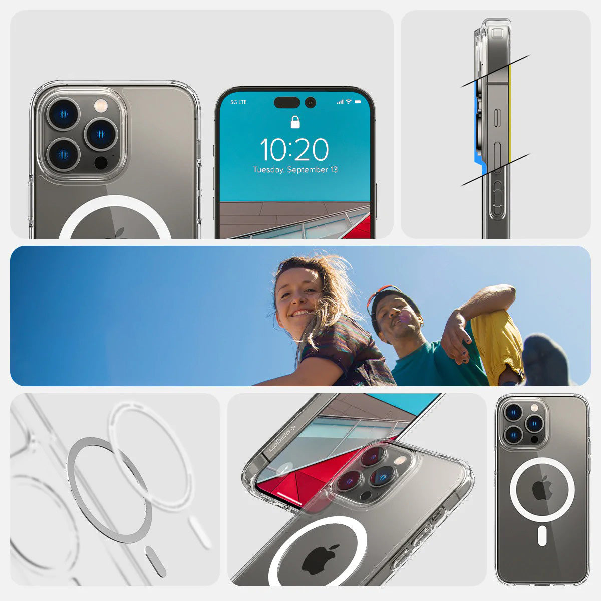 Schutzhülle Spigen Ultra Hybrid Mag mit MagSafe für iPhone 14 Pro, Transparent-Weiß