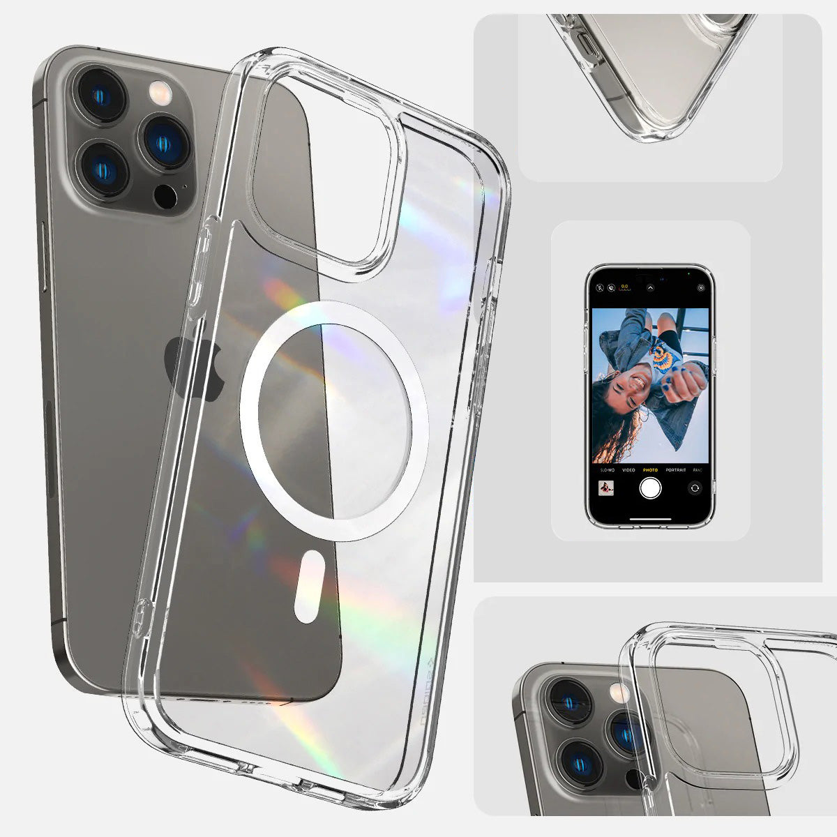 Schutzhülle Spigen Ultra Hybrid Mag mit MagSafe für iPhone 14 Pro, Transparent-Weiß