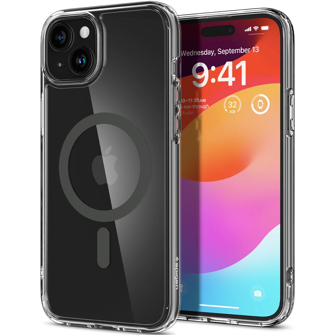 Schutzhülle Spigen Ultra Hybrid Mag mit MagSafe für Apple iPhone 15, Transparent-Grau