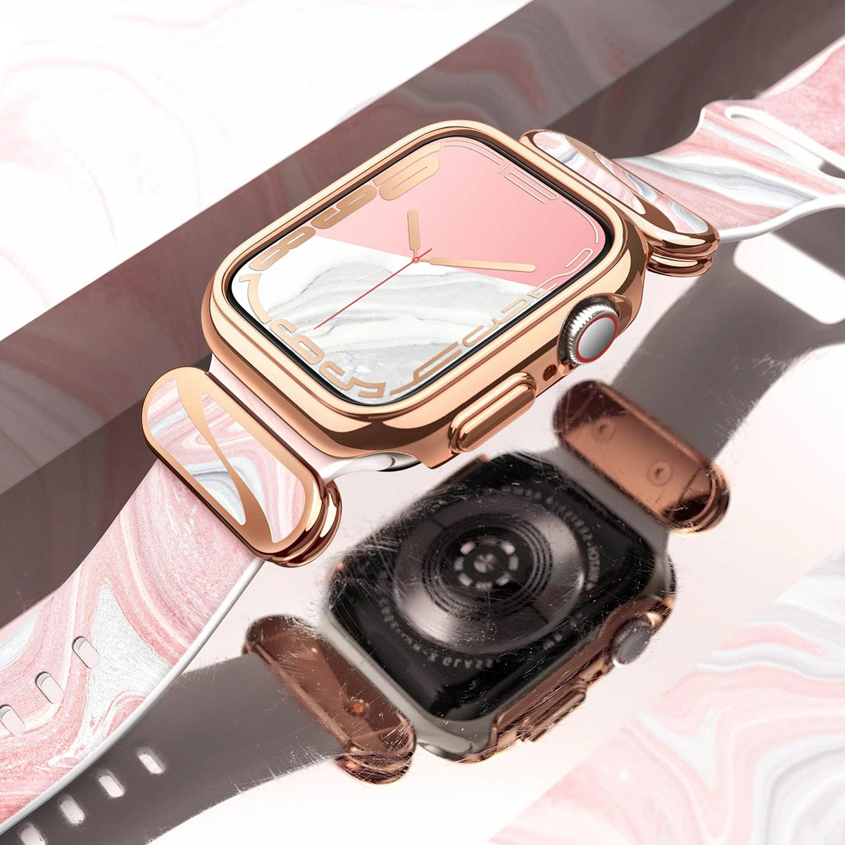 Schutzhülle mit Armband Supcase Cosmo Luxe für Apple Watch 41/40 mm, Marmor Rosa